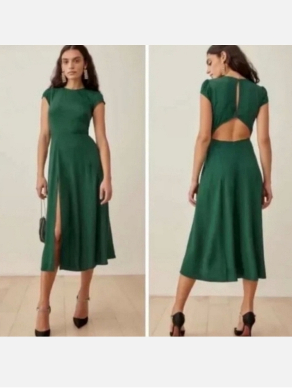 REFORMATION GAVIN MIDI DRESS IN EMERALD GREEN
